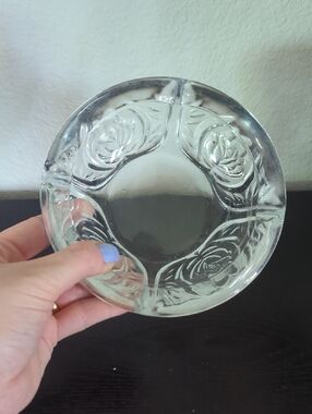 Vintage Crystal Ashtray With Rose Motif